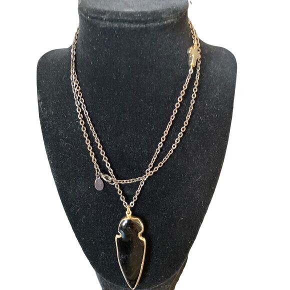 EXPRESS Gold Tone Cross Acrylic Arrowhead Gray Metal Chain Necklace 32”L - Picture 3 of 9